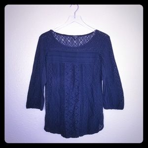 Lucky brand long sleeve shirt, lace navy blue